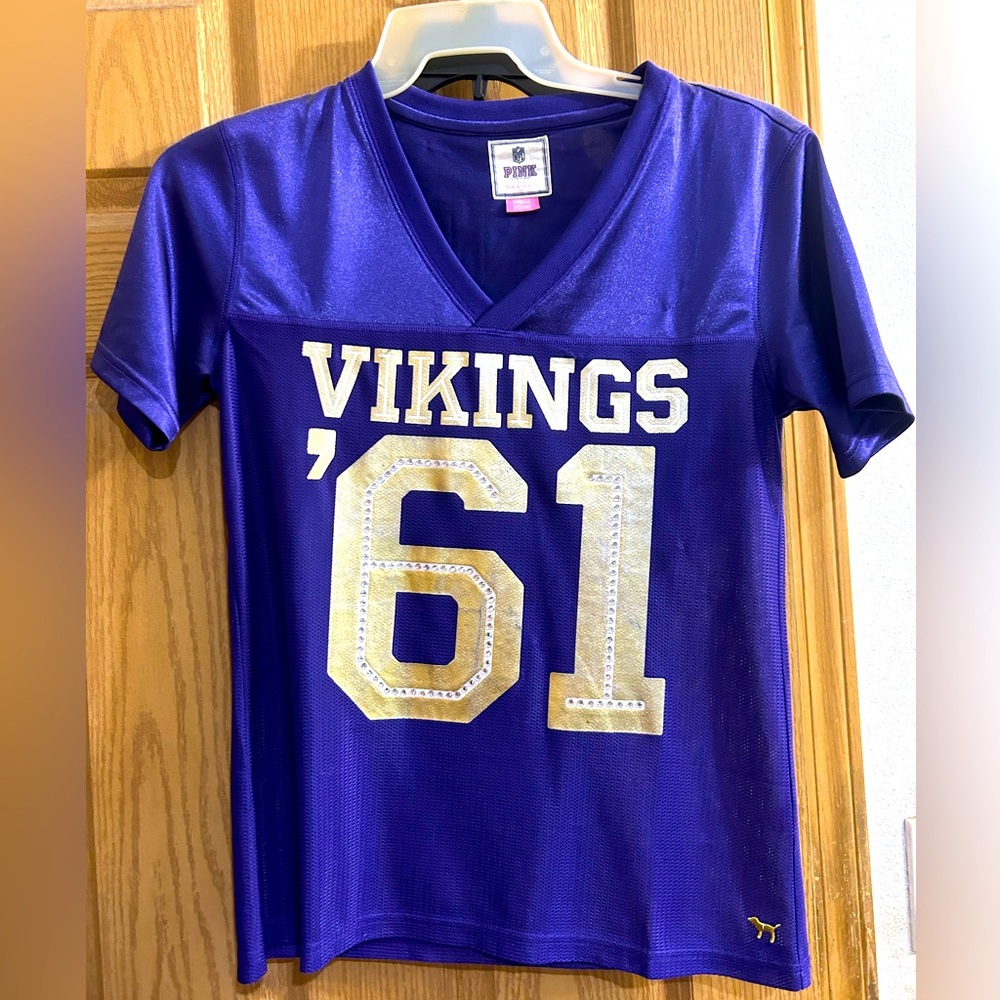 So cute! Victoria’s Secret Pink “Vikings” sparkly jersey. Size smalll